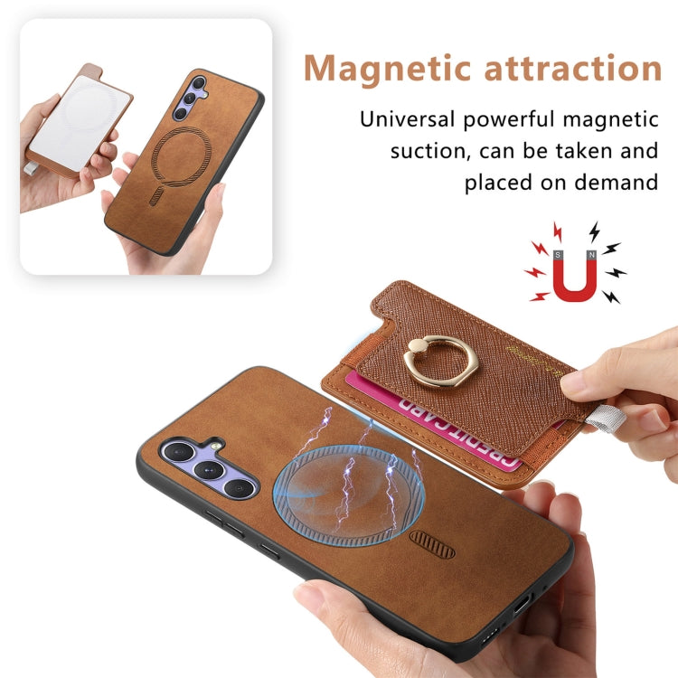 For Samsung Galaxy A54 5G Retro Cross Leather Ring Horizontal Insert Card Bag MagSafe Phone Case