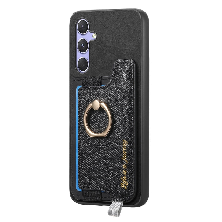 For Samsung Galaxy A54 5G Retro Cross Leather Ring Horizontal Insert Card Bag MagSafe Phone Case