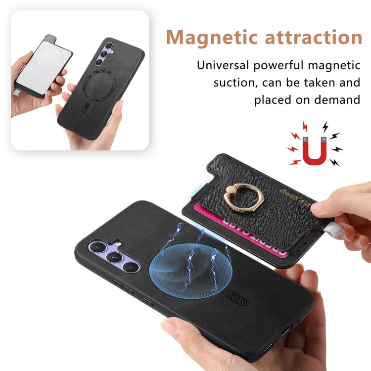 For Samsung Galaxy A54 5G Retro Cross Leather Ring Horizontal Insert Card Bag MagSafe Phone Case