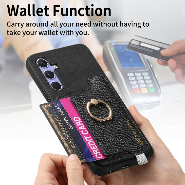 For Samsung Galaxy A54 5G Retro Cross Leather Ring Horizontal Insert Card Bag MagSafe Phone Case