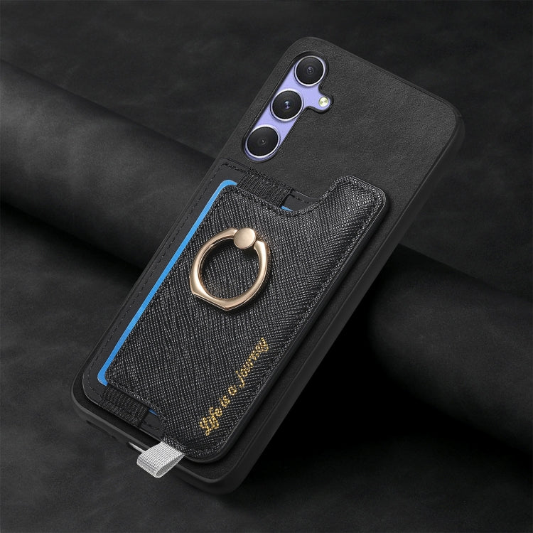 For Samsung Galaxy A54 5G Retro Cross Leather Ring Horizontal Insert Card Bag MagSafe Phone Case