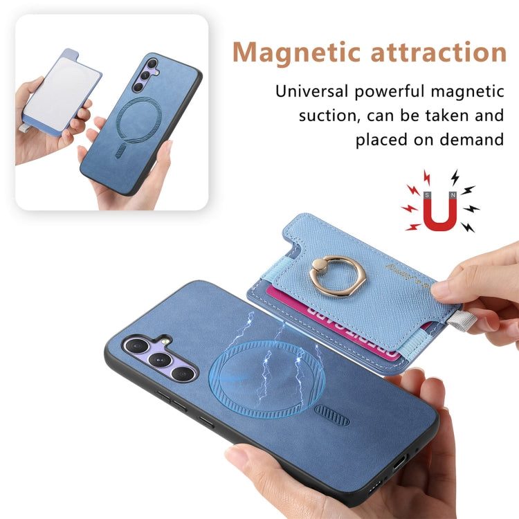 For Samsung Galaxy A54 5G Retro Cross Leather Ring Horizontal Insert Card Bag MagSafe Phone Case