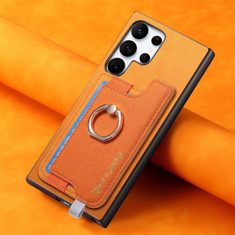 For Samsung Galaxy S23 Ultra 5G Retro Cross Leather Ring Horizontal Insert Card Bag MagSafe Phone Case