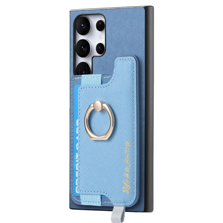 For Samsung Galaxy S23 Ultra 5G Retro Cross Leather Ring Horizontal Insert Card Bag MagSafe Phone Case