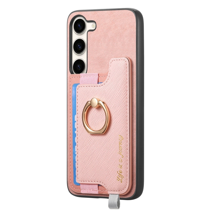 For Samsung Galaxy S23+ 5G Retro Cross Leather Ring Horizontal Insert Card Bag MagSafe Phone Case
