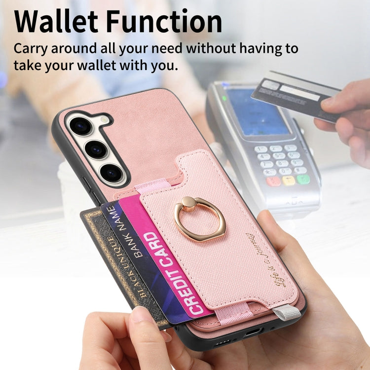 For Samsung Galaxy S23+ 5G Retro Cross Leather Ring Horizontal Insert Card Bag MagSafe Phone Case