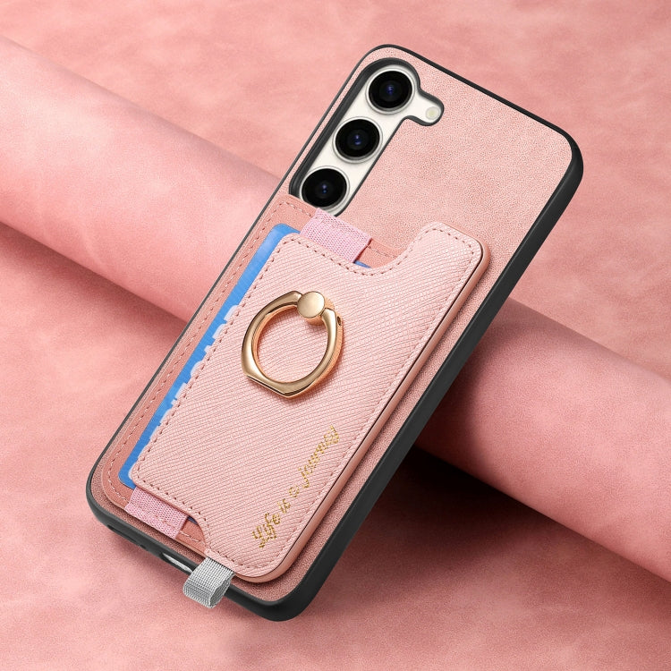 For Samsung Galaxy S23+ 5G Retro Cross Leather Ring Horizontal Insert Card Bag MagSafe Phone Case