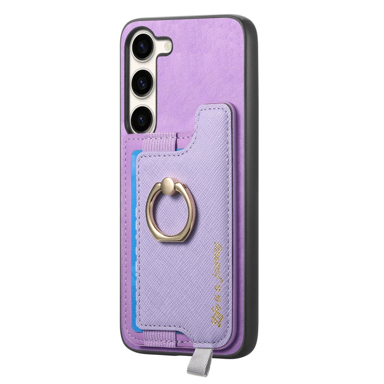 For Samsung Galaxy S23+ 5G Retro Cross Leather Ring Horizontal Insert Card Bag MagSafe Phone Case