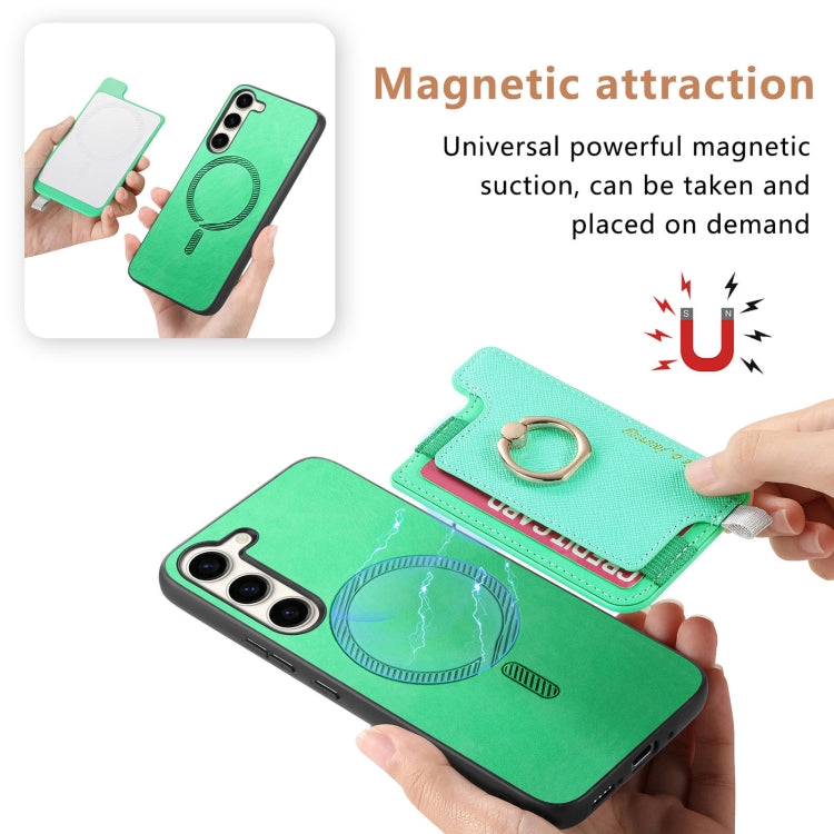 For Samsung Galaxy S23+ 5G Retro Cross Leather Ring Horizontal Insert Card Bag MagSafe Phone Case