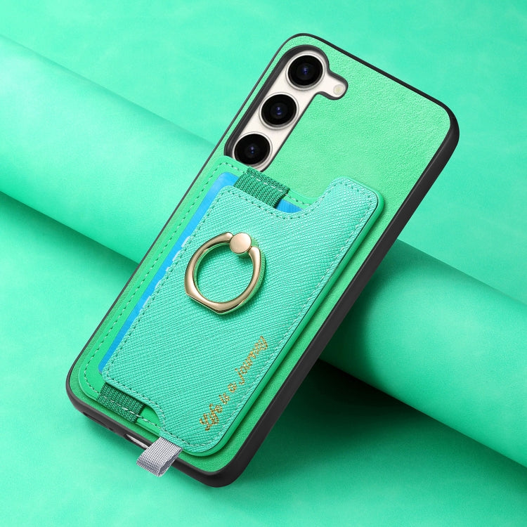 For Samsung Galaxy S23+ 5G Retro Cross Leather Ring Horizontal Insert Card Bag MagSafe Phone Case