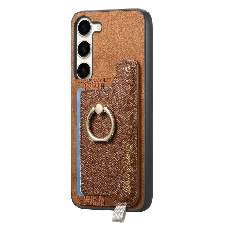 For Samsung Galaxy S23+ 5G Retro Cross Leather Ring Horizontal Insert Card Bag MagSafe Phone Case