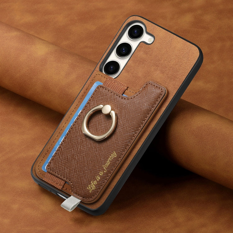 For Samsung Galaxy S23+ 5G Retro Cross Leather Ring Horizontal Insert Card Bag MagSafe Phone Case