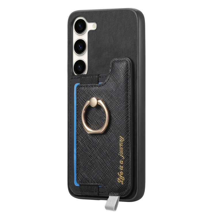 For Samsung Galaxy S23+ 5G Retro Cross Leather Ring Horizontal Insert Card Bag MagSafe Phone Case