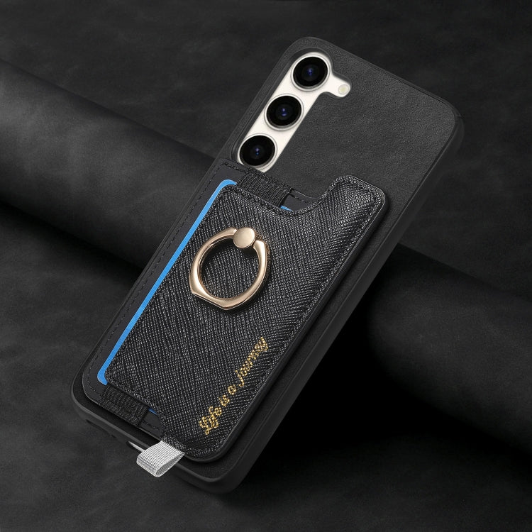 For Samsung Galaxy S23+ 5G Retro Cross Leather Ring Horizontal Insert Card Bag MagSafe Phone Case