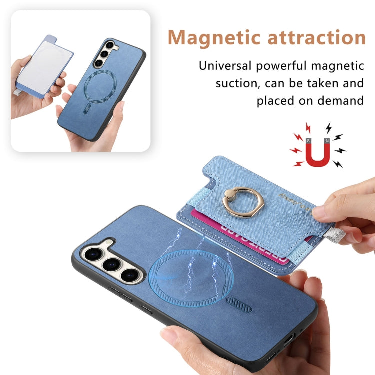 For Samsung Galaxy S23+ 5G Retro Cross Leather Ring Horizontal Insert Card Bag MagSafe Phone Case