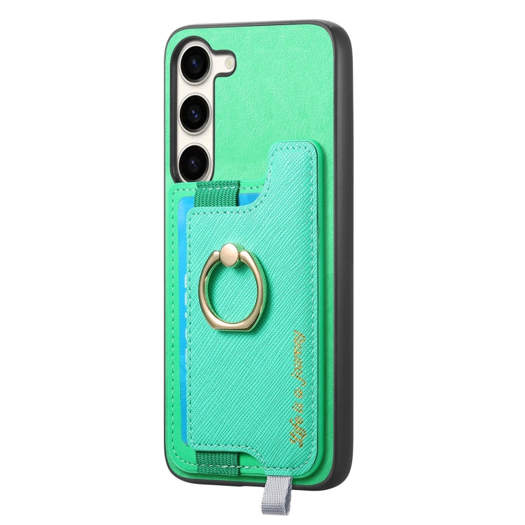 For Samsung Galaxy S23 5G Retro Cross Leather Ring Horizontal Insert Card Bag MagSafe Phone Case