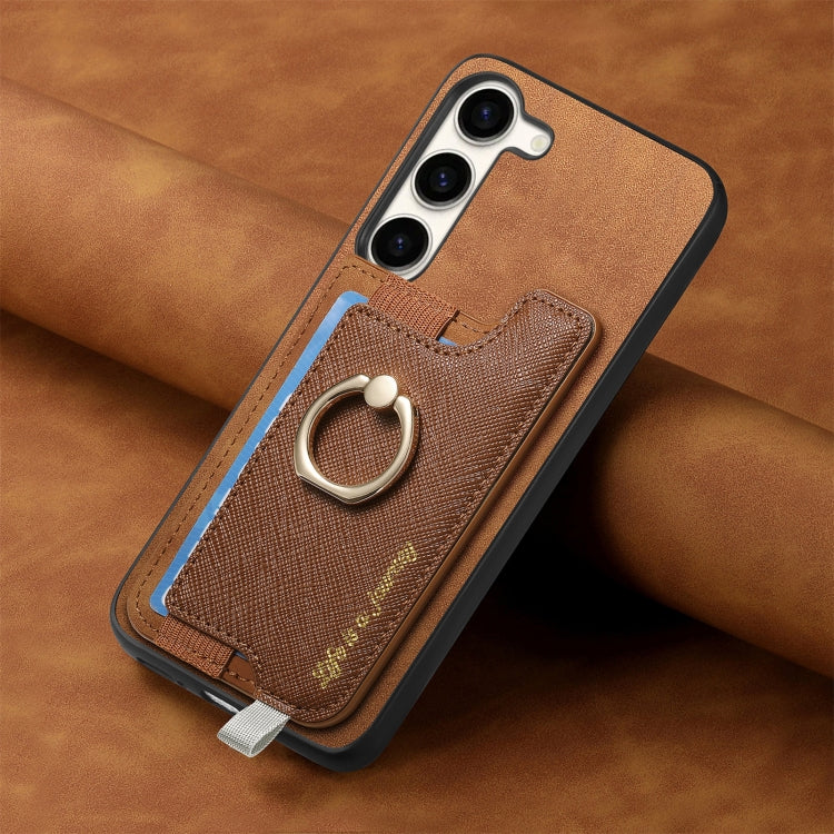For Samsung Galaxy S23 5G Retro Cross Leather Ring Horizontal Insert Card Bag MagSafe Phone Case