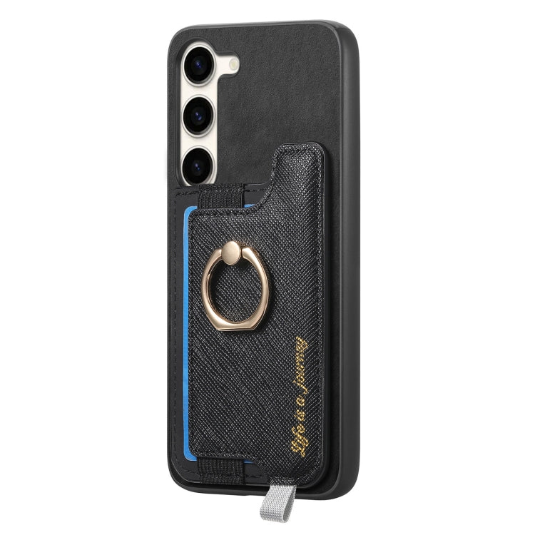 For Samsung Galaxy S23 5G Retro Cross Leather Ring Horizontal Insert Card Bag MagSafe Phone Case