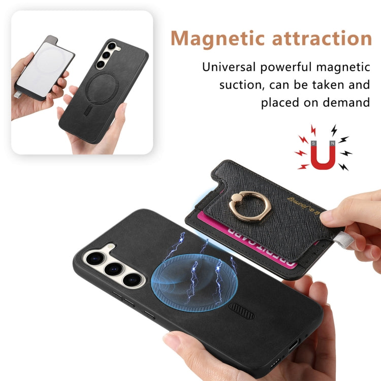 For Samsung Galaxy S23 5G Retro Cross Leather Ring Horizontal Insert Card Bag MagSafe Phone Case