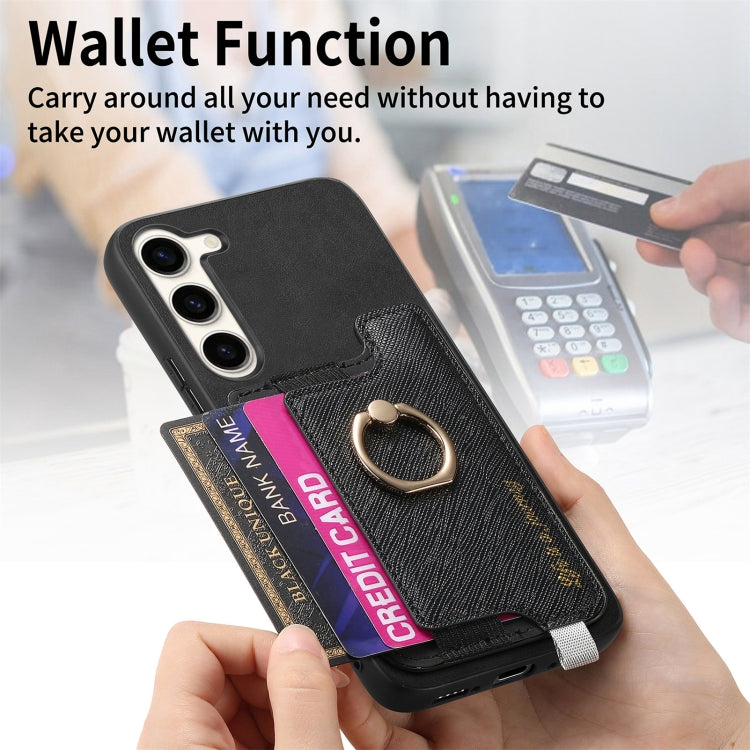 For Samsung Galaxy S23 5G Retro Cross Leather Ring Horizontal Insert Card Bag MagSafe Phone Case