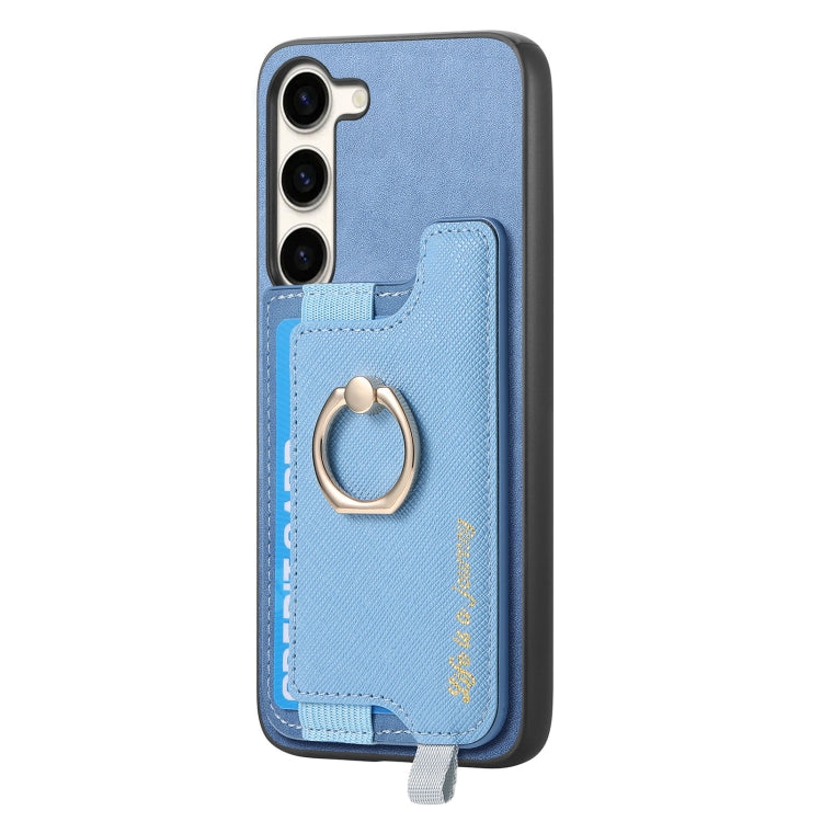 For Samsung Galaxy S23 5G Retro Cross Leather Ring Horizontal Insert Card Bag MagSafe Phone Case