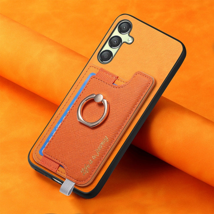 For Samsung Galaxy A14 Retro Cross Leather Ring Horizontal Insert Card Bag MagSafe Phone Case