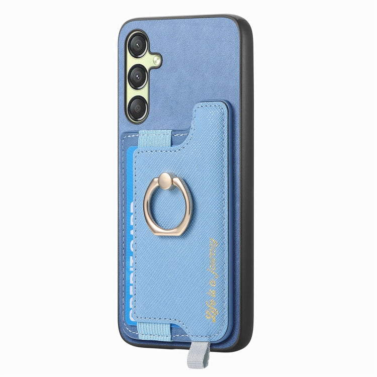 For Samsung Galaxy A14 Retro Cross Leather Ring Horizontal Insert Card Bag MagSafe Phone Case