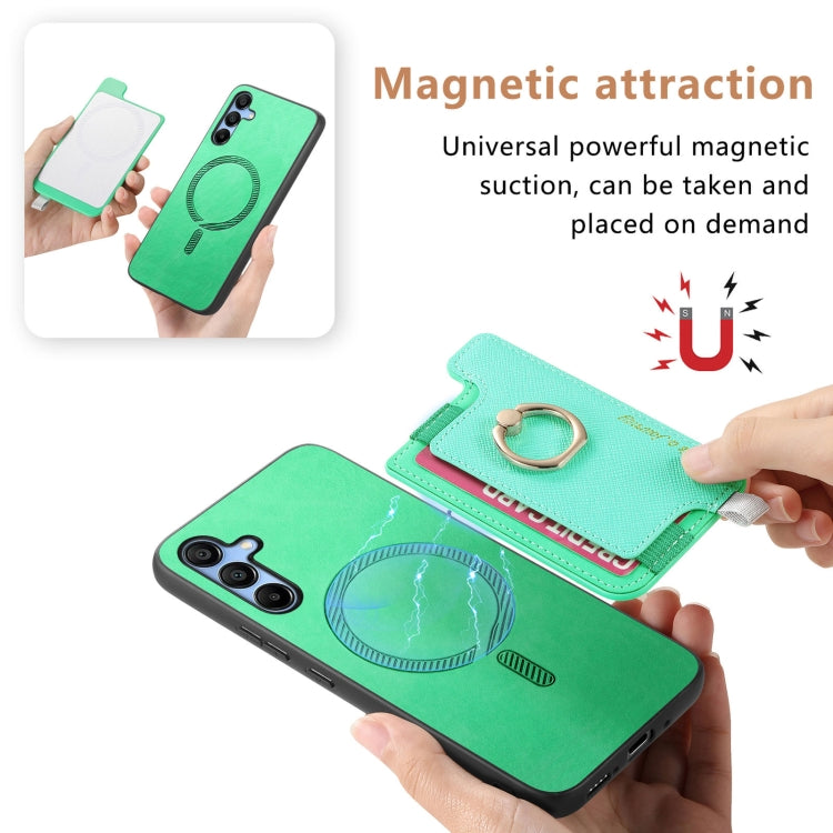 For Samsung Galaxy M14 5G Retro Cross Leather Ring Horizontal Insert Card Bag MagSafe Phone Case