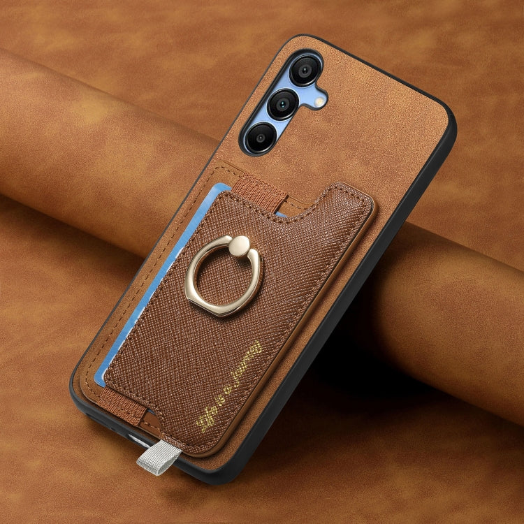For Samsung Galaxy M14 5G Retro Cross Leather Ring Horizontal Insert Card Bag MagSafe Phone Case