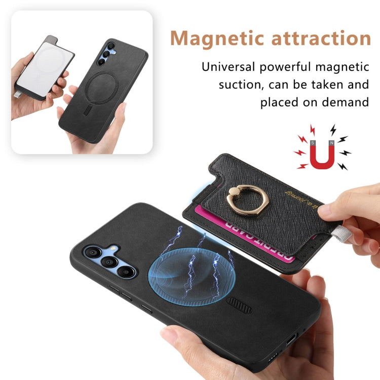 For Samsung Galaxy M14 5G Retro Cross Leather Ring Horizontal Insert Card Bag MagSafe Phone Case