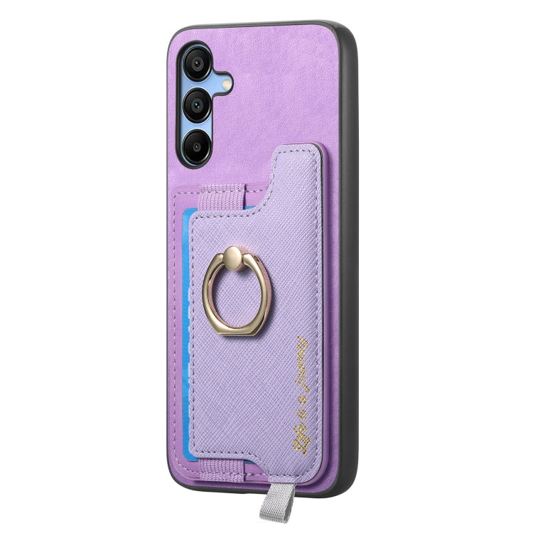 For Samsung Galaxy M34 / F34 5G Retro Cross Leather Ring Horizontal Insert Card Bag MagSafe Phone Case
