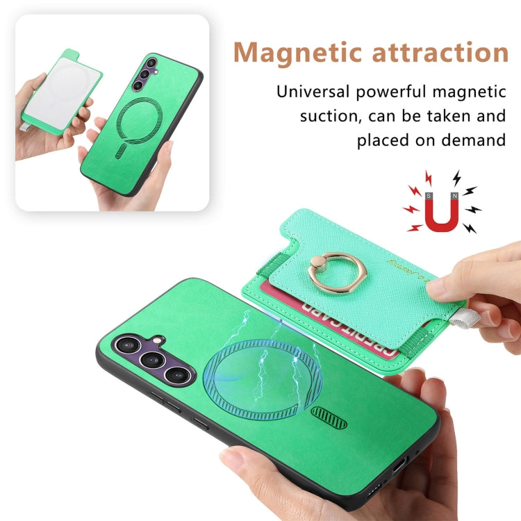 For Samsung Galaxy S24 FE 5G Retro Cross Leather Ring Horizontal Insert Card Bag MagSafe Phone Case