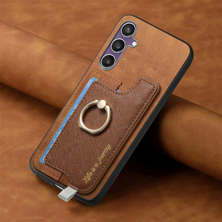 For Samsung Galaxy S24 FE 5G Retro Cross Leather Ring Horizontal Insert Card Bag MagSafe Phone Case