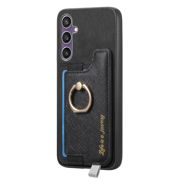 For Samsung Galaxy S24 FE 5G Retro Cross Leather Ring Horizontal Insert Card Bag MagSafe Phone Case