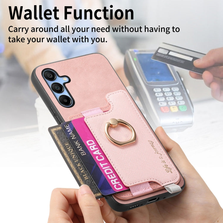 For Samsung Galaxy A16 Retro Cross Leather Ring Horizontal Insert Card Bag MagSafe Phone Case