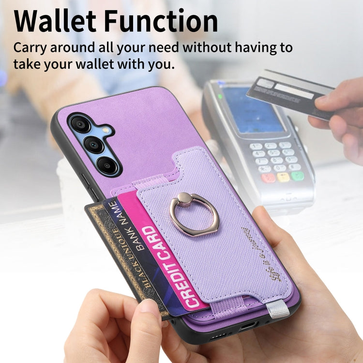 For Samsung Galaxy A16 Retro Cross Leather Ring Horizontal Insert Card Bag MagSafe Phone Case