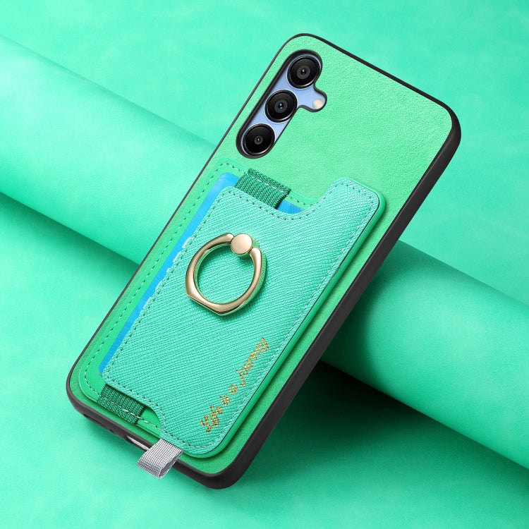 For Samsung Galaxy A16 Retro Cross Leather Ring Horizontal Insert Card Bag MagSafe Phone Case