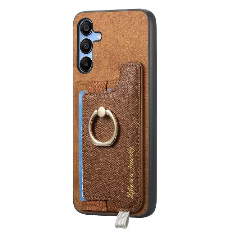 For Samsung Galaxy A16 Retro Cross Leather Ring Horizontal Insert Card Bag MagSafe Phone Case