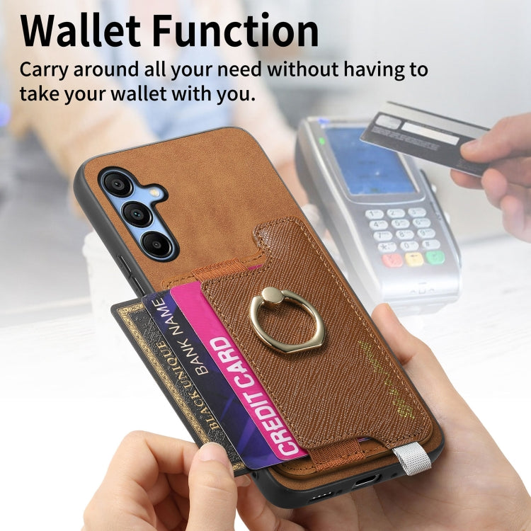 For Samsung Galaxy A16 Retro Cross Leather Ring Horizontal Insert Card Bag MagSafe Phone Case