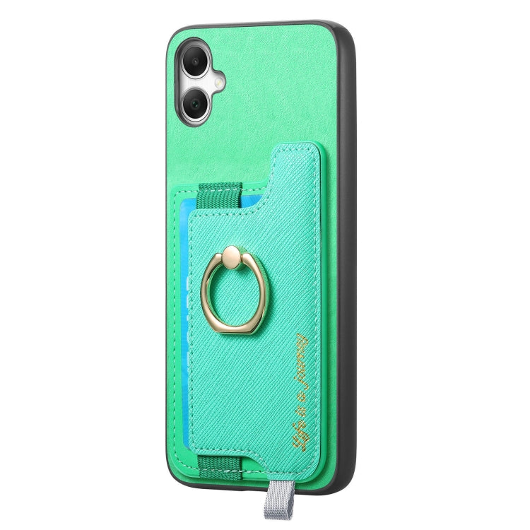 For Samsung Galaxy A06 Retro Cross Leather Ring Horizontal Insert Card Bag MagSafe Phone Case
