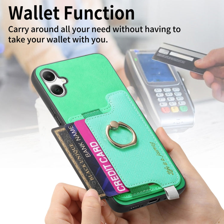 For Samsung Galaxy A06 Retro Cross Leather Ring Horizontal Insert Card Bag MagSafe Phone Case