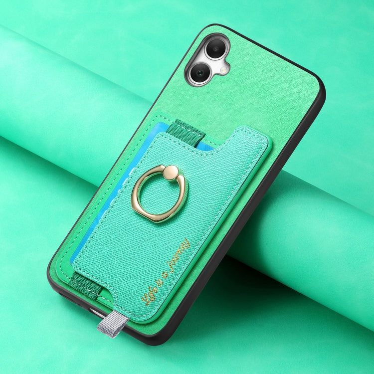 For Samsung Galaxy A06 Retro Cross Leather Ring Horizontal Insert Card Bag MagSafe Phone Case