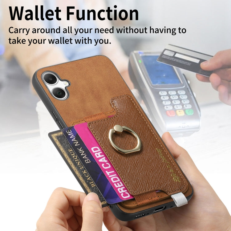 For Samsung Galaxy A06 Retro Cross Leather Ring Horizontal Insert Card Bag MagSafe Phone Case