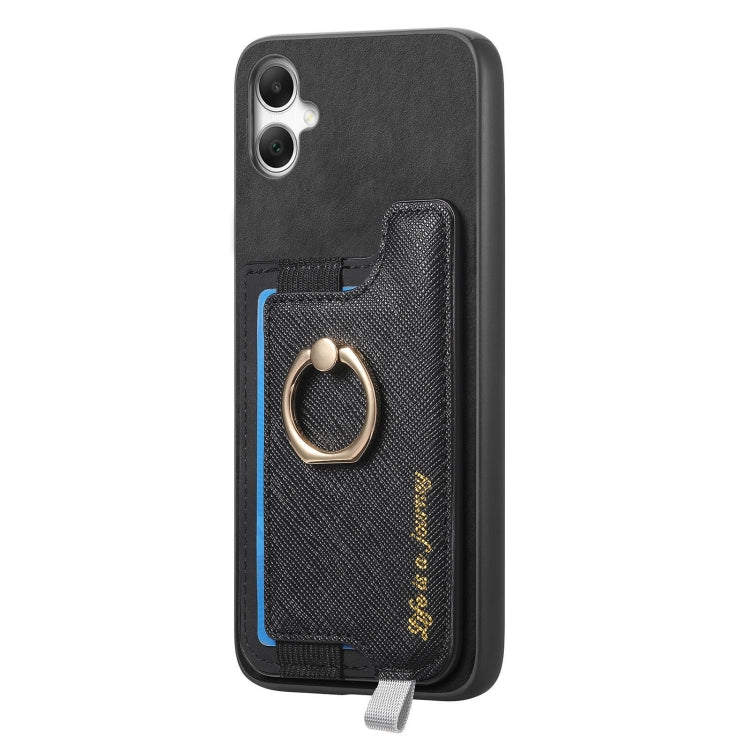 For Samsung Galaxy A06 Retro Cross Leather Ring Horizontal Insert Card Bag MagSafe Phone Case