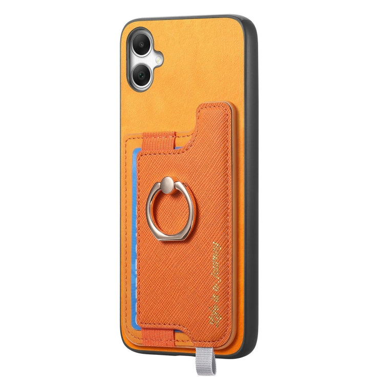 For Samsung Galaxy A06 Retro Cross Leather Ring Horizontal Insert Card Bag MagSafe Phone Case