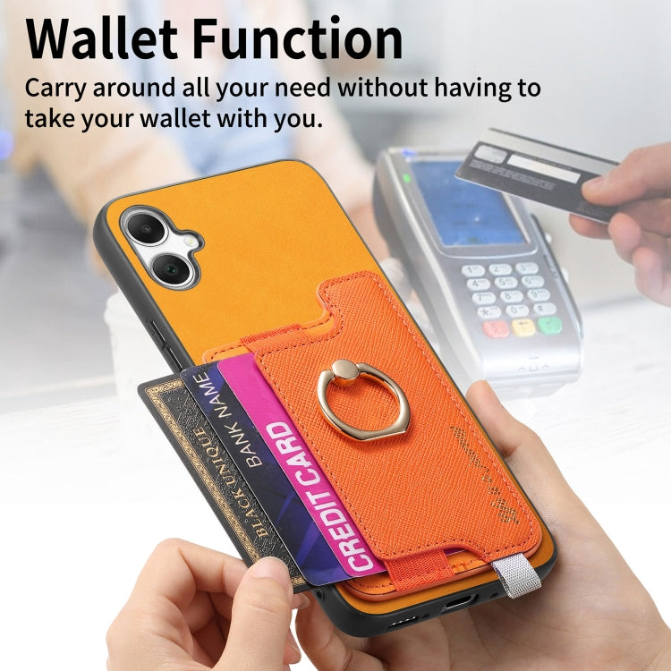 For Samsung Galaxy A06 Retro Cross Leather Ring Horizontal Insert Card Bag MagSafe Phone Case