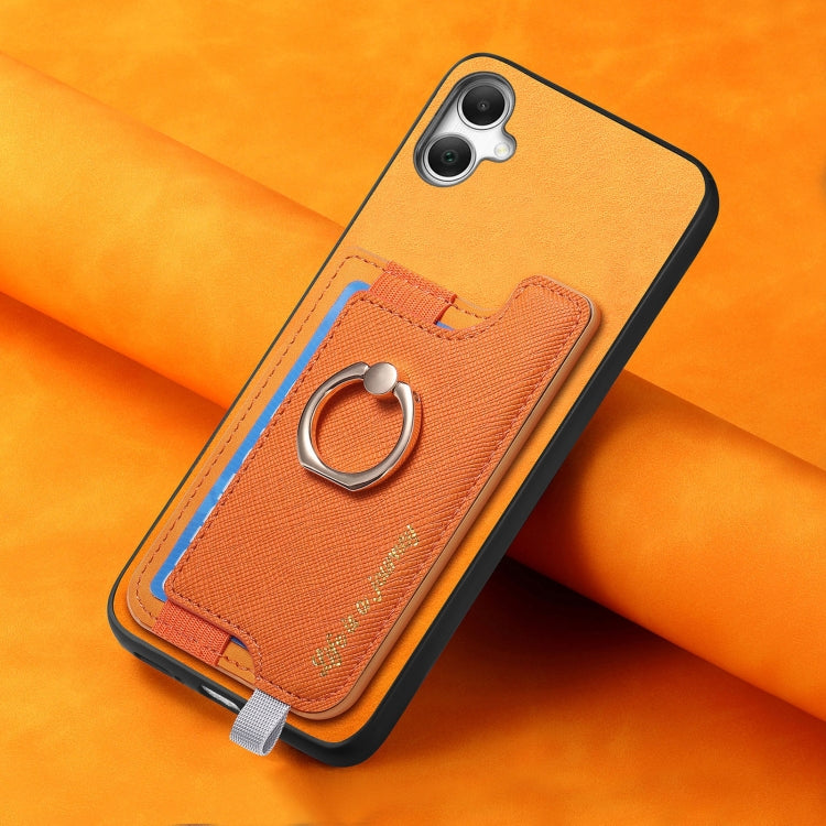 For Samsung Galaxy A06 Retro Cross Leather Ring Horizontal Insert Card Bag MagSafe Phone Case