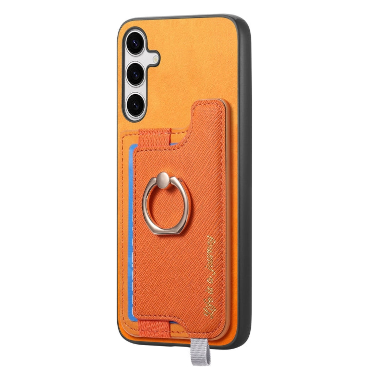 For Samsung Galaxy S25+ 5G Retro Cross Leather Ring Horizontal Insert Card Bag MagSafe Phone Case