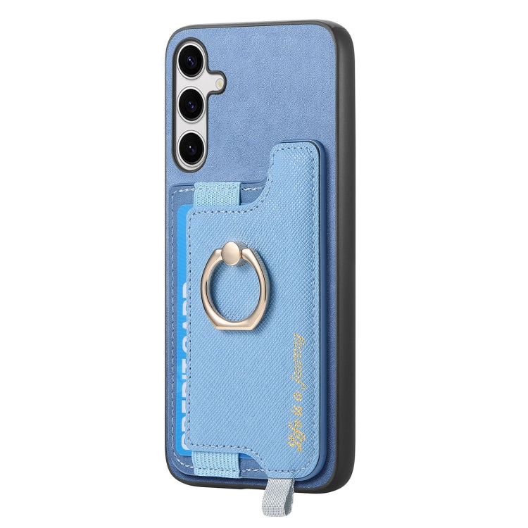 For Samsung Galaxy S25+ 5G Retro Cross Leather Ring Horizontal Insert Card Bag MagSafe Phone Case