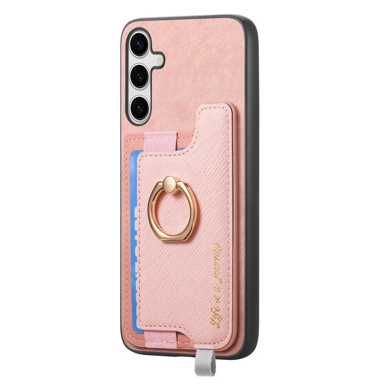 For Samsung Galaxy S25+ 5G Retro Cross Leather Ring Horizontal Insert Card Bag MagSafe Phone Case